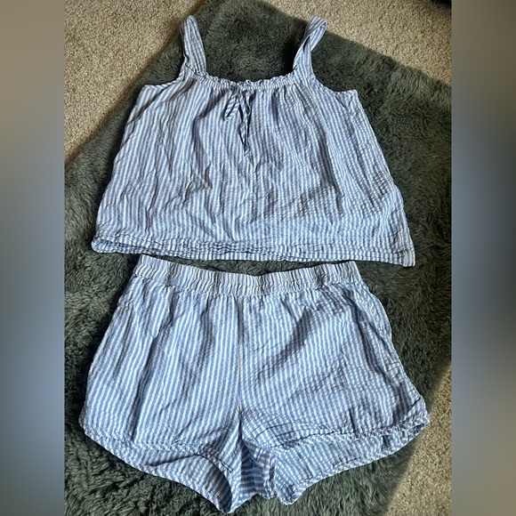 LAKE Pajamas Alice Shorts Set in Blue Seersucker Large - Picture 2 of 5